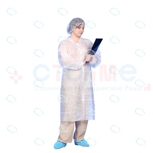 Халат одноразовый защитный (с воротником), р.52-54, спанбонд пл.25г/м2, цв.белый
