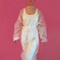 Халат с поясом и рукавом на резинке из спанбонда, XL, Белый, 1 шт/упк